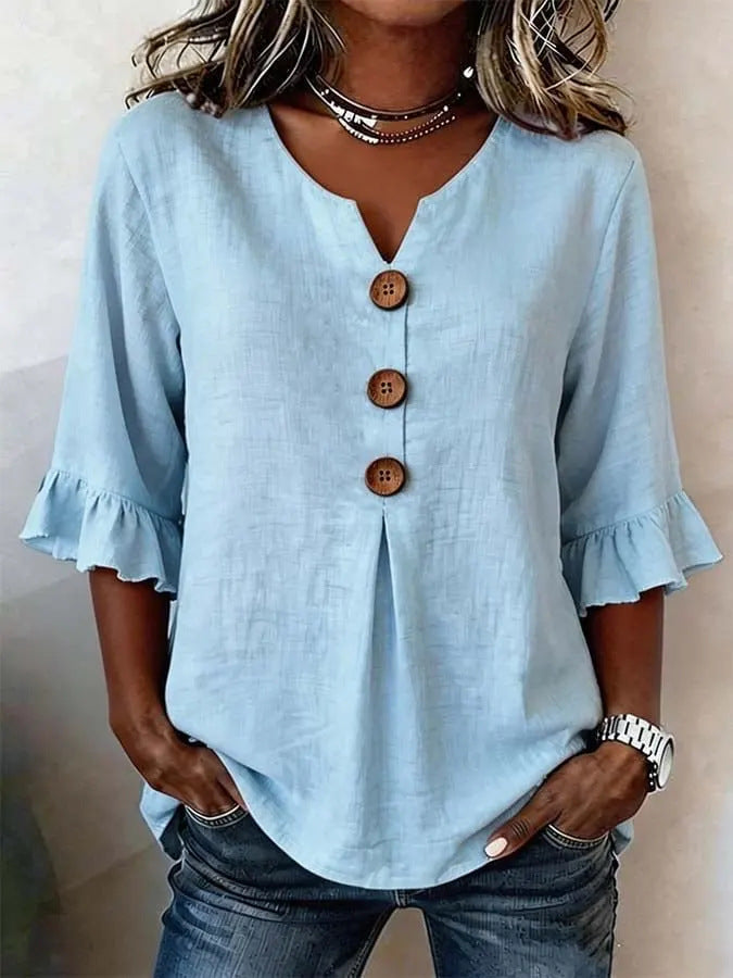 Women's Stefania blouse in light blue, front view