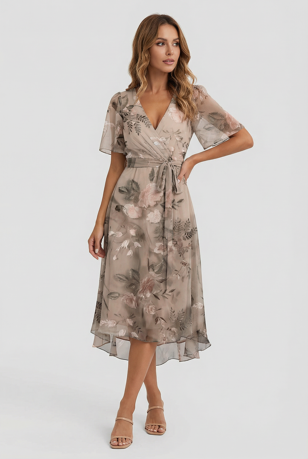 Women's floral linen dress, third colour full length