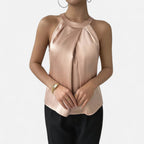 Women's pleated satin top product-only flat lay view