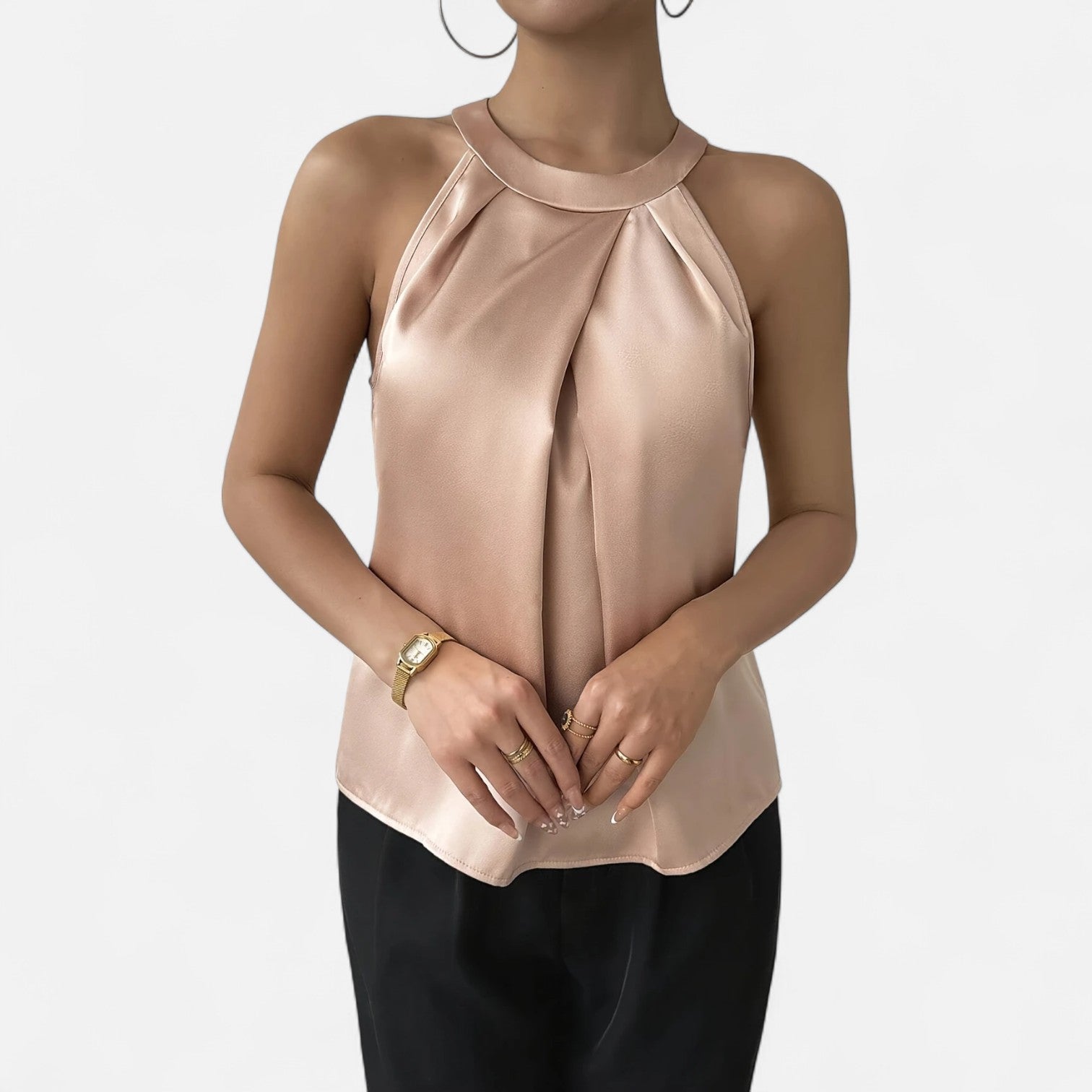 Women's pleated satin top product-only flat lay view