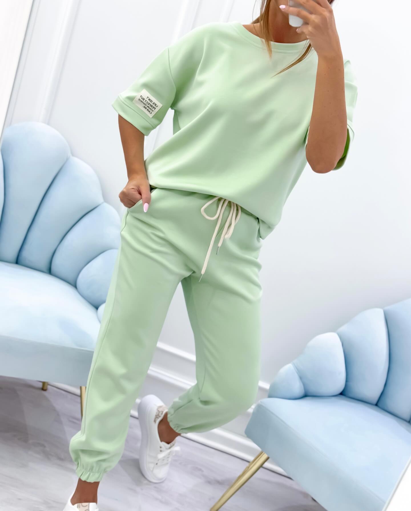Green matching jogger set, casual two-piece for women | Alba Muse