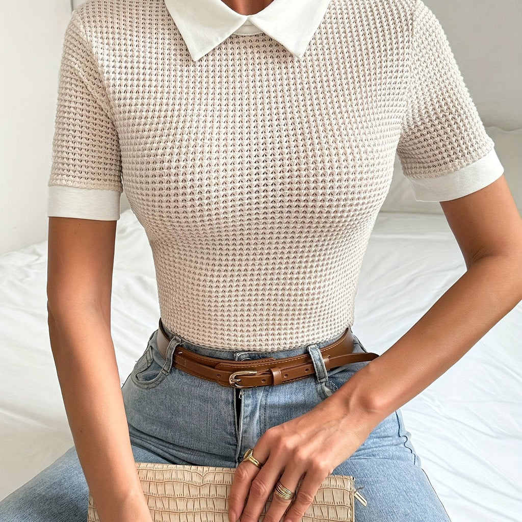 Apricot contrast-collar slim-fit Blouse, front view
