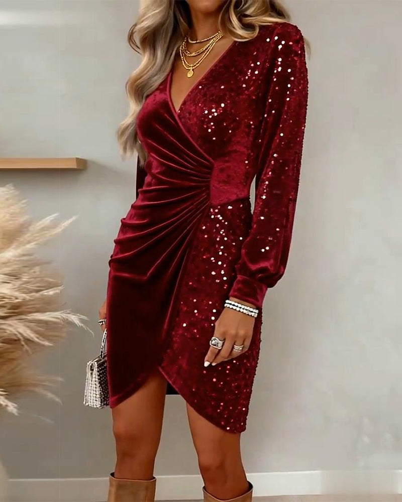 Velvet Sequin Mini Dress Long Sleeve | Alba Muse