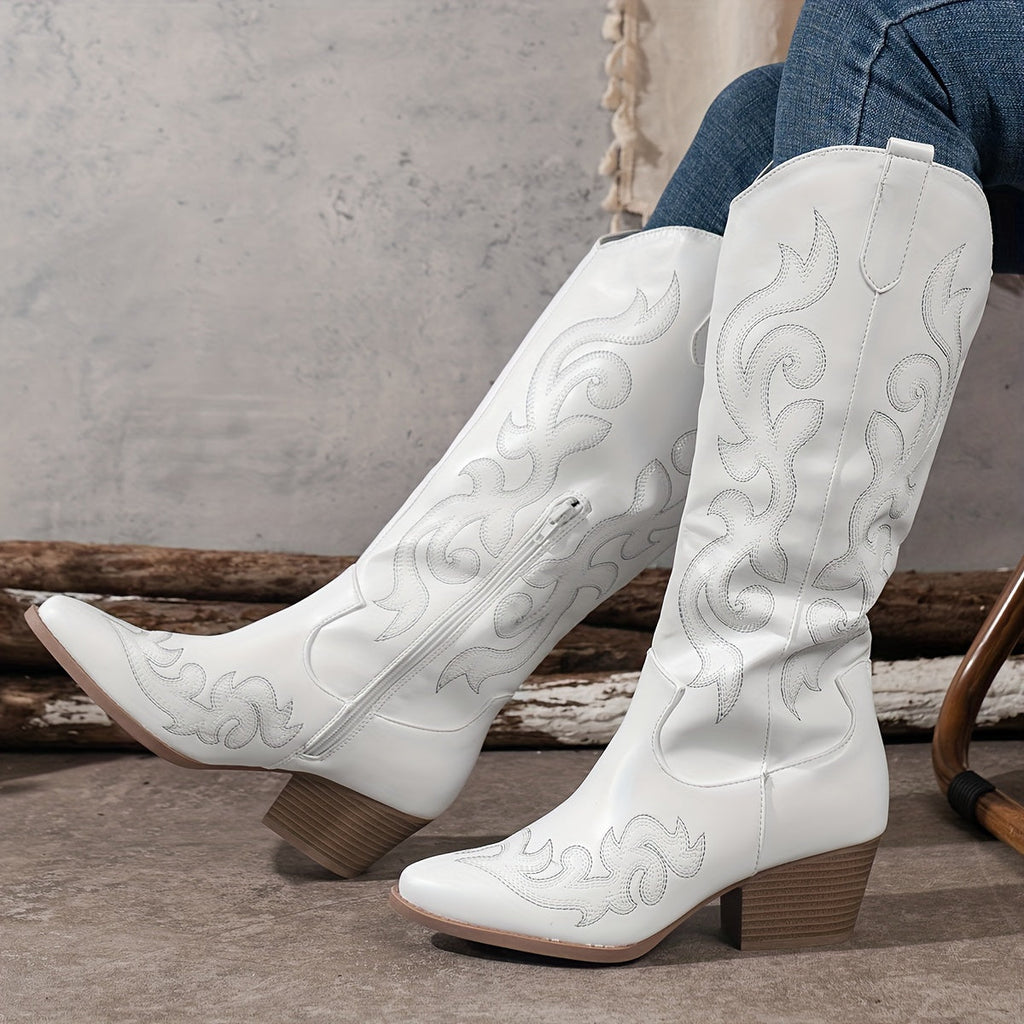 Knee-High Cowboy Boots with Block Heel