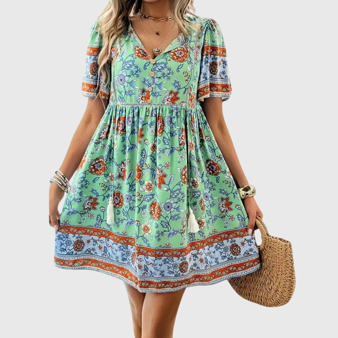 Elegant relaxed fit midi dress in black, front view