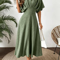 Batwing Sleeve Ruffle V-Neck Midi Dress