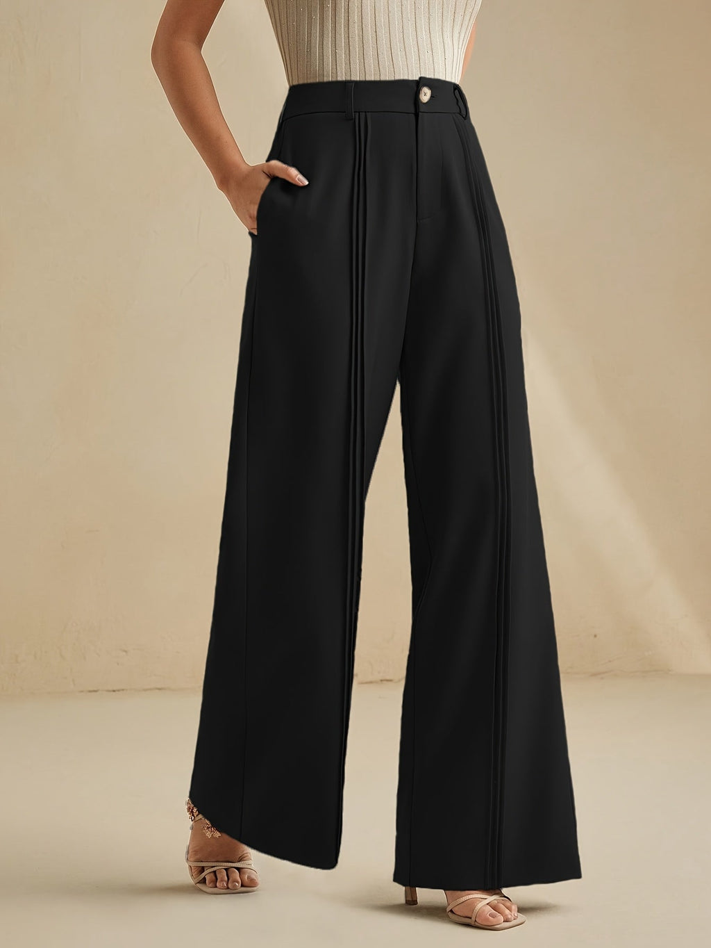 Brown pleated high-waist wide-leg Trousers