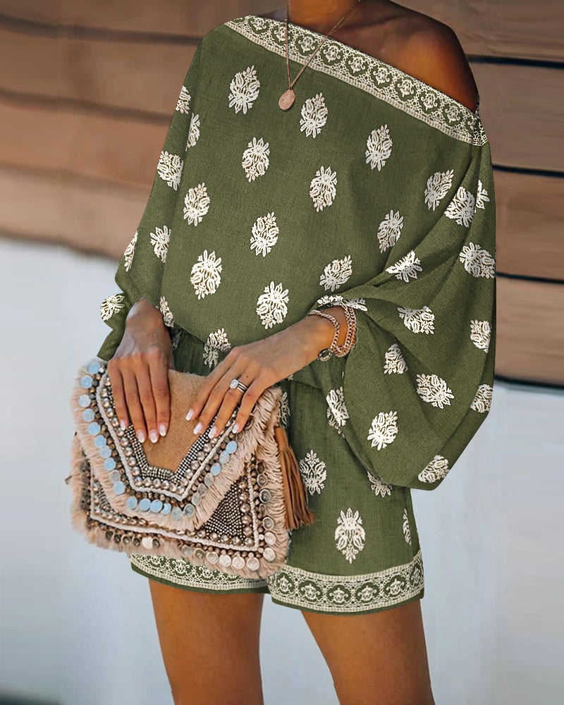 Boho lantern sleeve top and shorts co-ord | Alba Muse