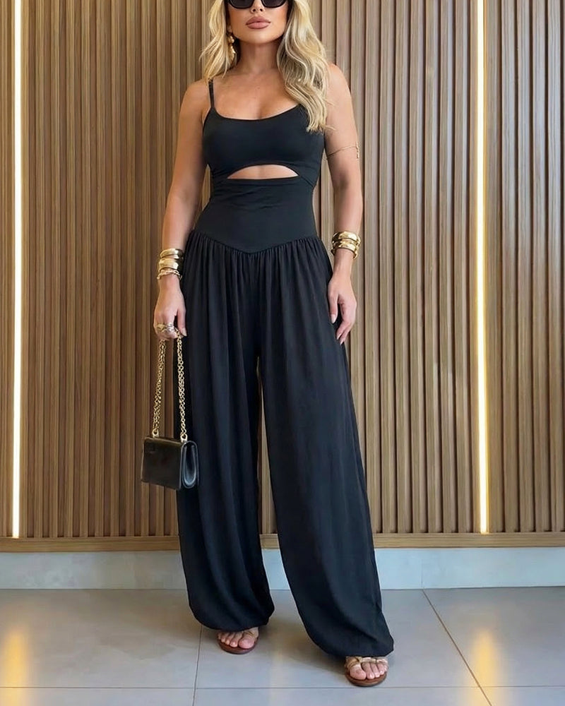 Cut-out waist cami jumpsuit on model | Alba Muse