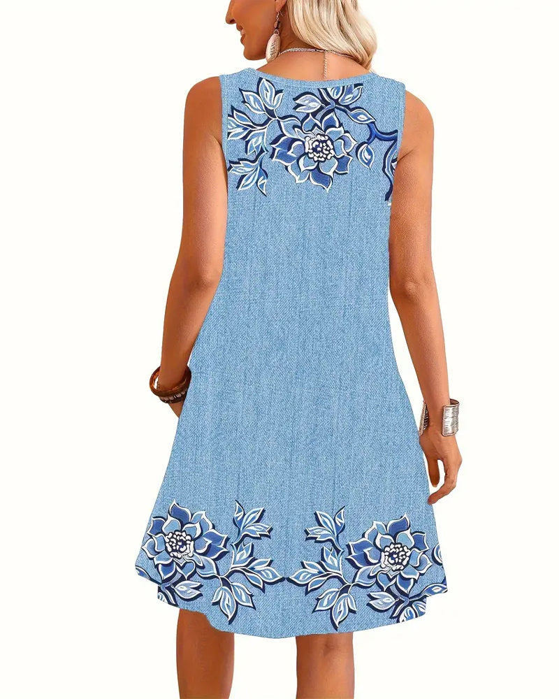 Sleeveless Floral Button-Up Midi Dress