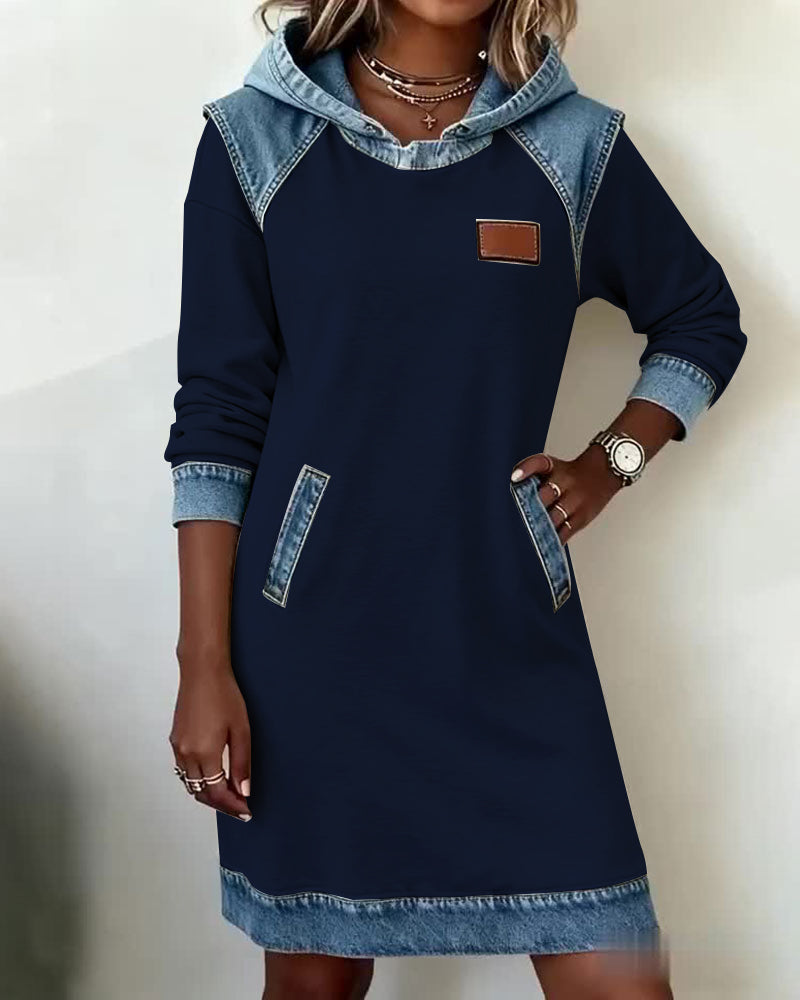Hooded Panelled Dress in Grey | Alba Muse