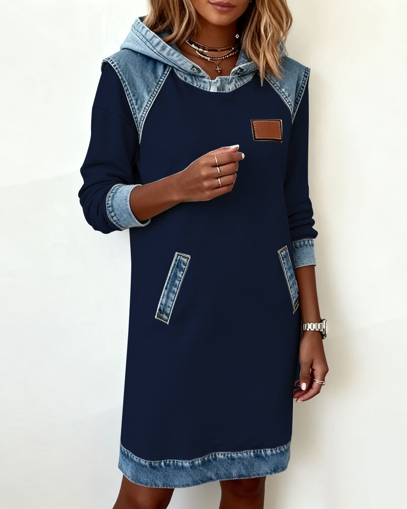 Grey Hooded Colour Block Dress | Alba Muse