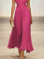 Sleeveless Ruched A-Line Maxi Dress – Wedding Guest