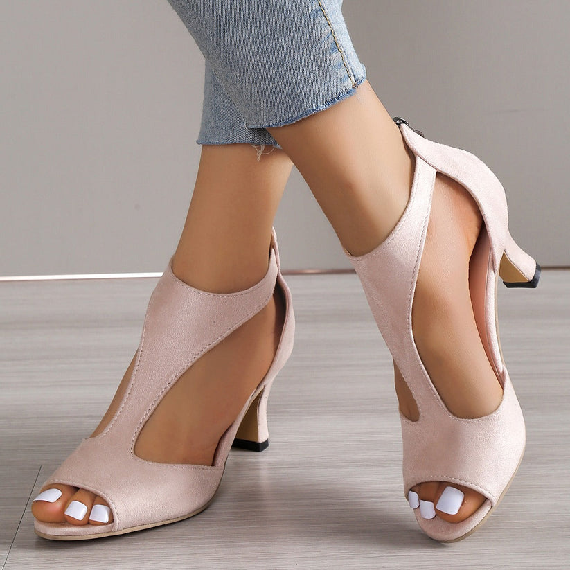 Women's orthopaedic heeled sandals front view pink