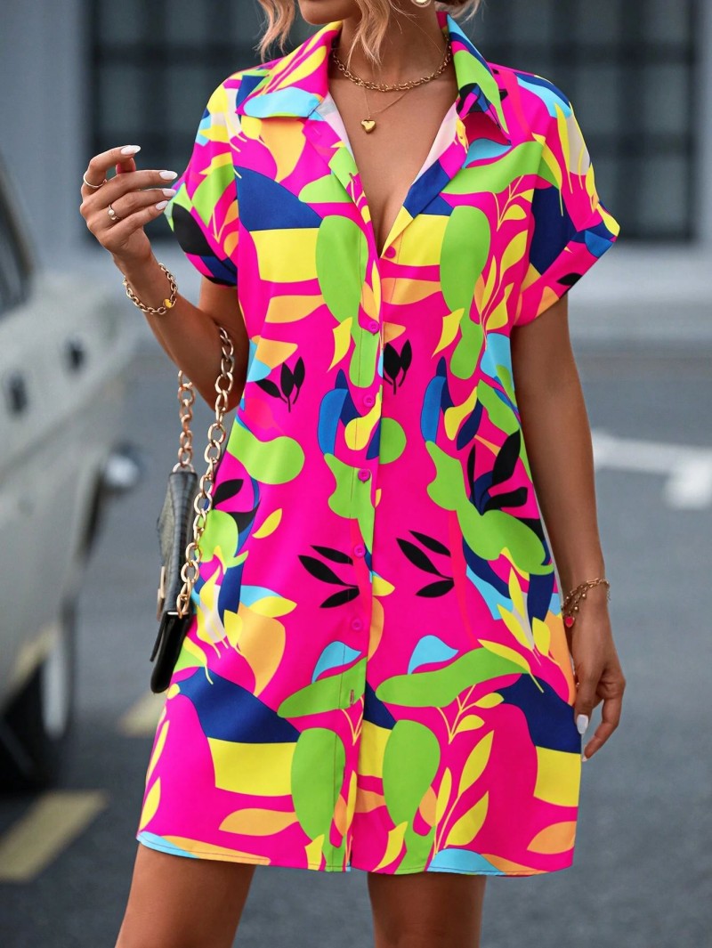 Casual printed shirt dress in rose red, front view