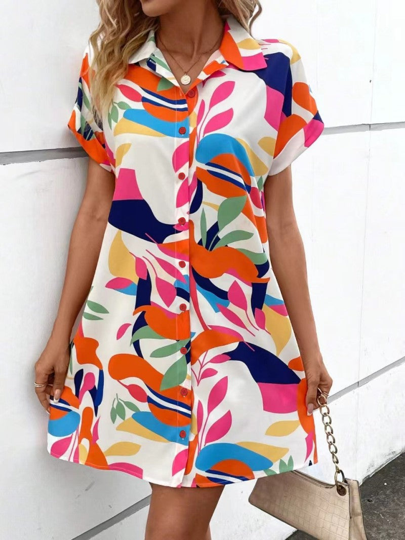 Casual printed shirt dress in white, front view