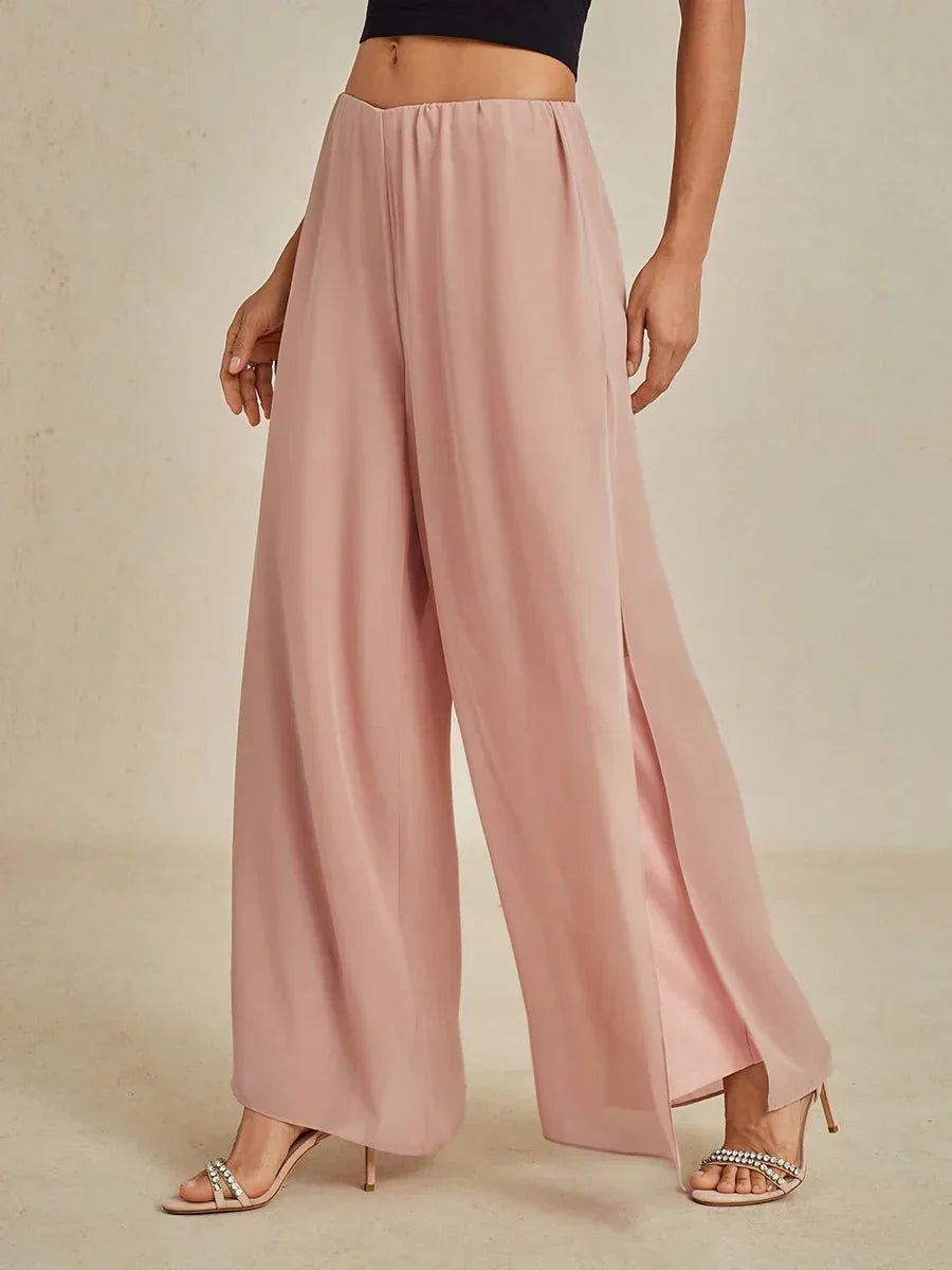 Wide Leg Chiffon Overlay Trousers