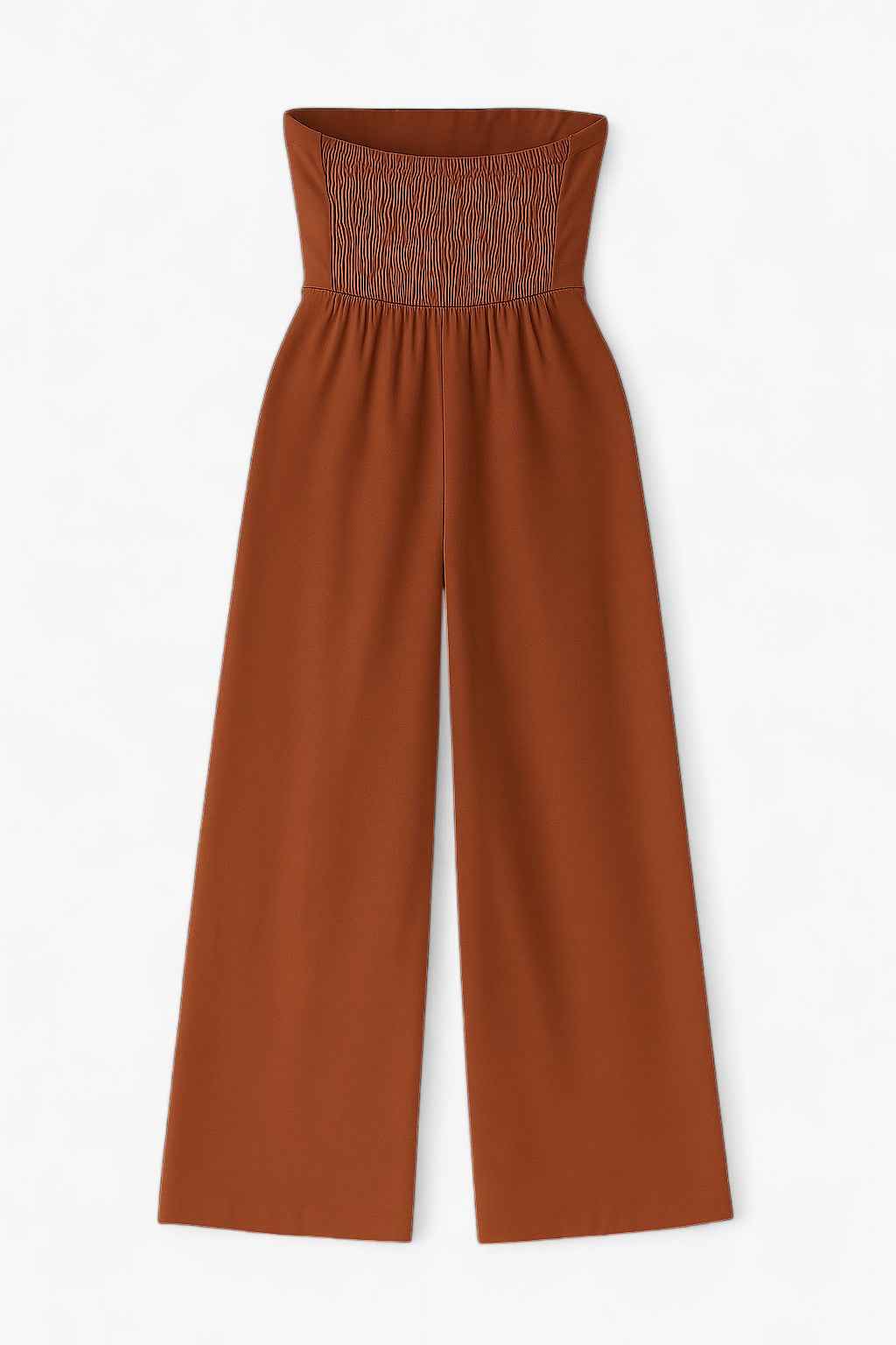 Strapless Jumpsuit with Wide-Leg - Timeless Elegance in Rust Brown