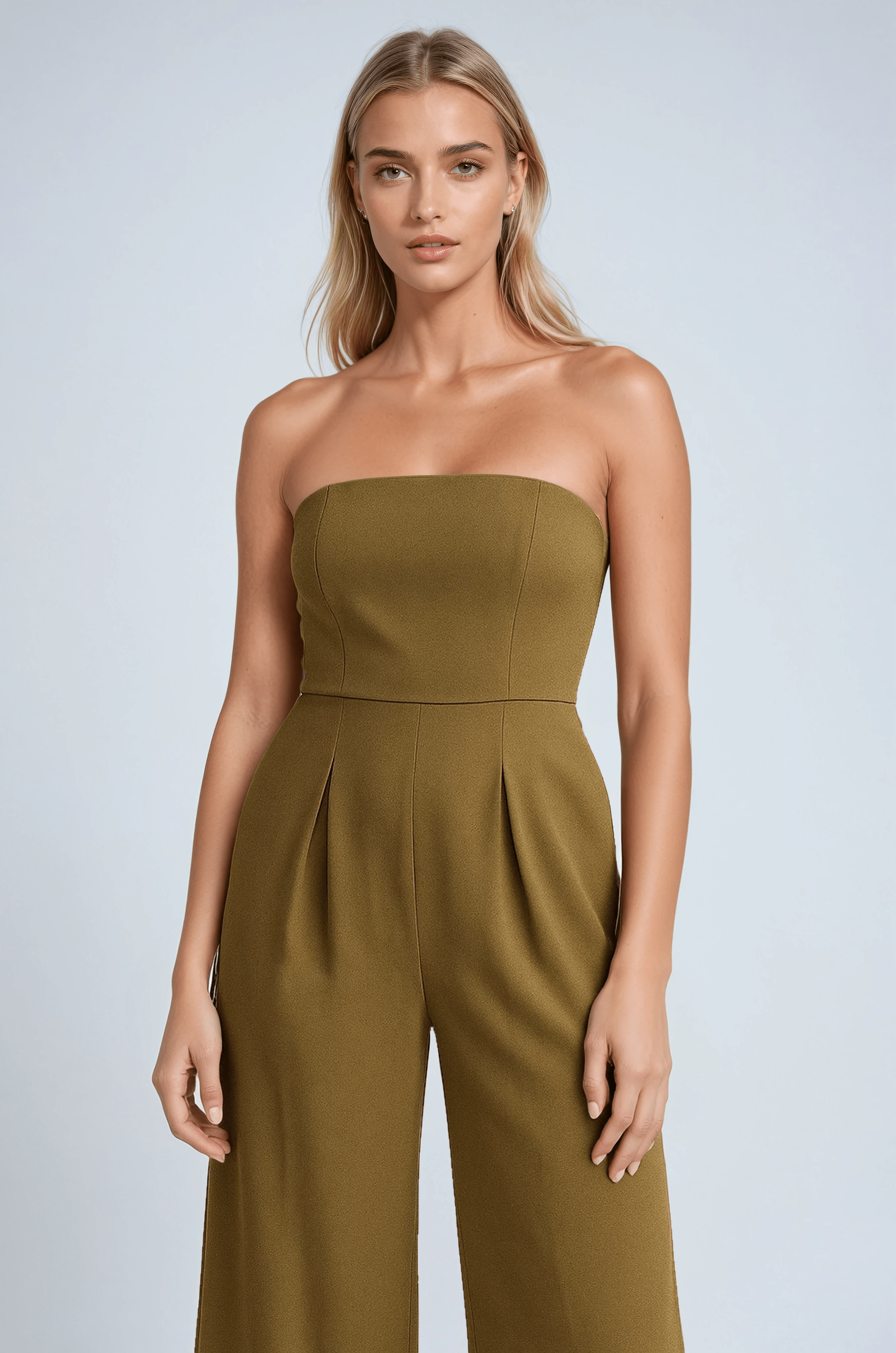 Strapless Jumpsuit with Wide-Leg - Refined Simplicity in Khaki