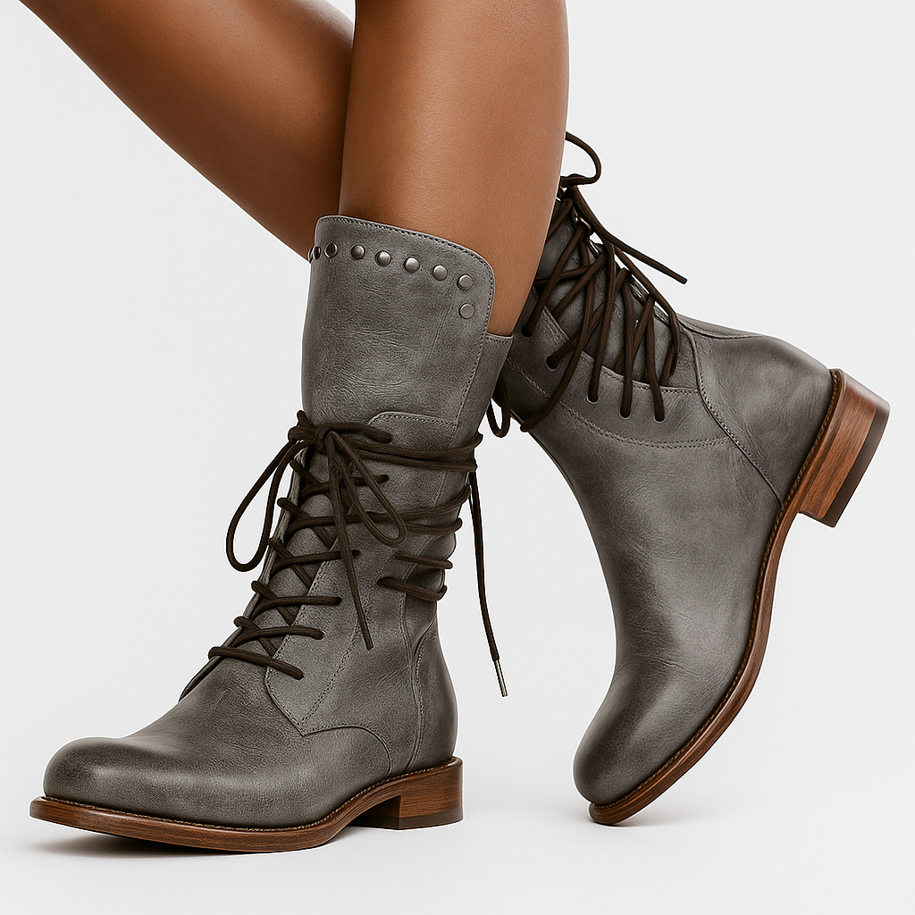 Brown Mid-Calf Boots Block Heel | Alba Muse