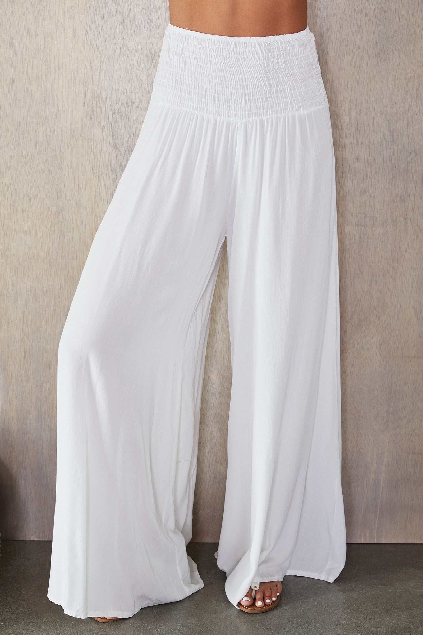 Wide Leg Smocked Waist Trousers