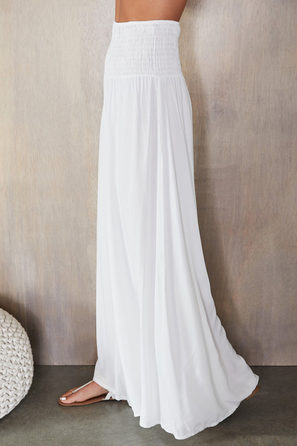 Wide Leg Smocked Waist Trousers