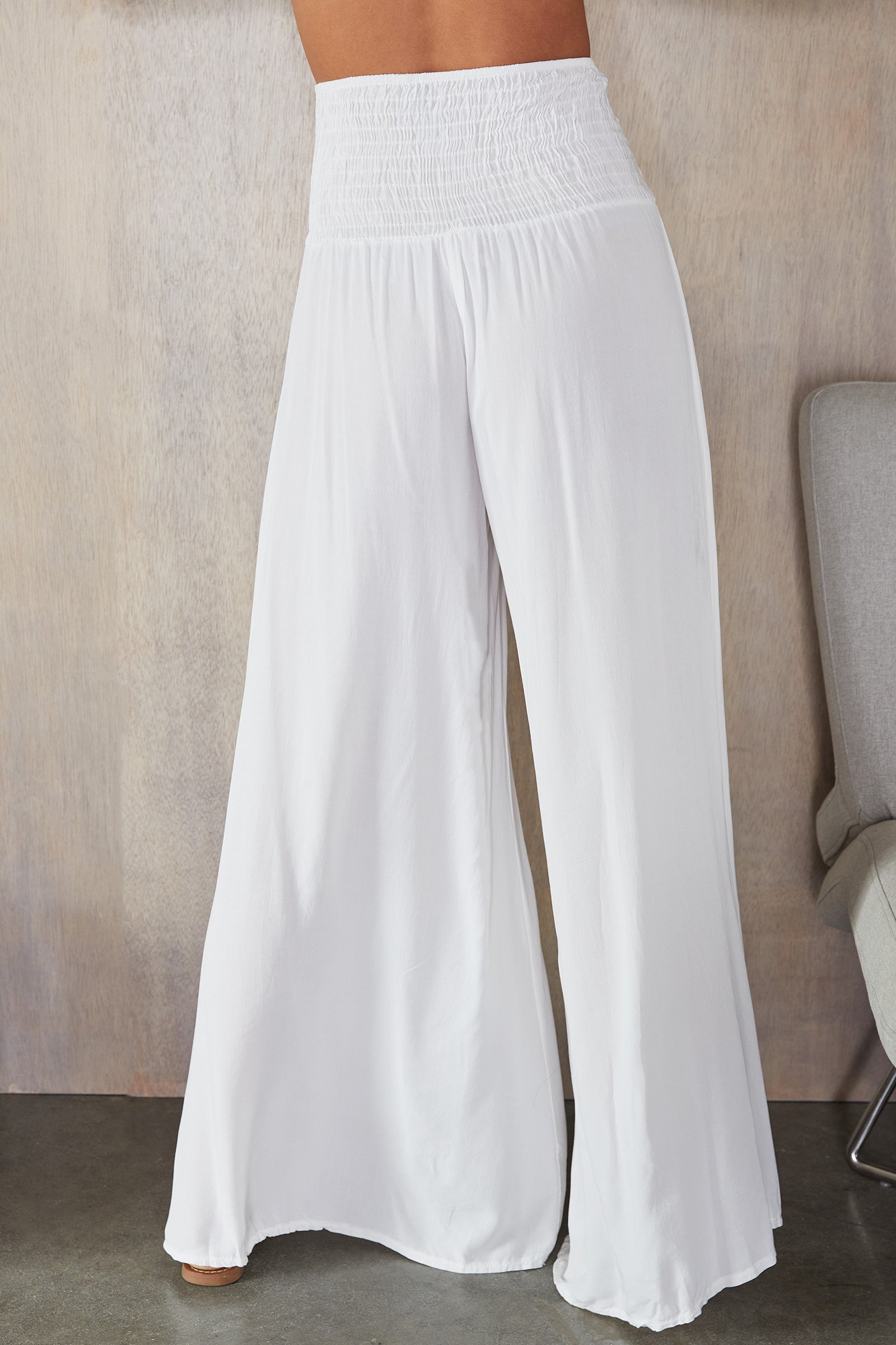 Wide Leg Smocked Waist Trousers
