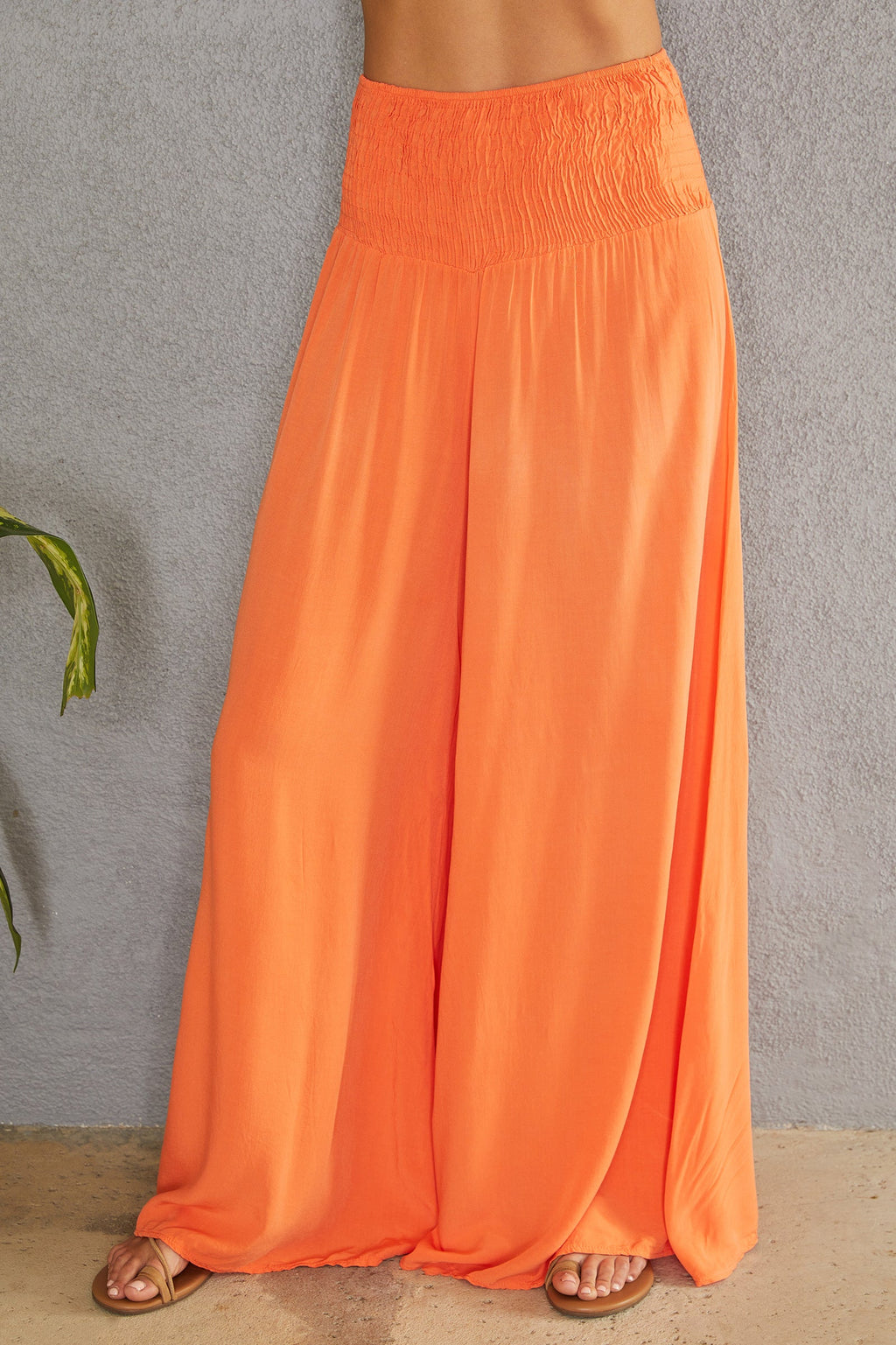 Wide Leg Smocked Waist Trousers