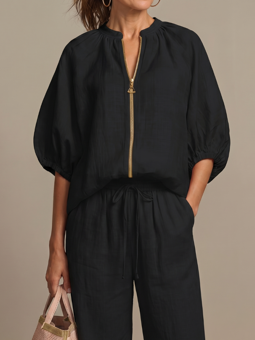 Linen Blend Wide Leg Co-ord Set