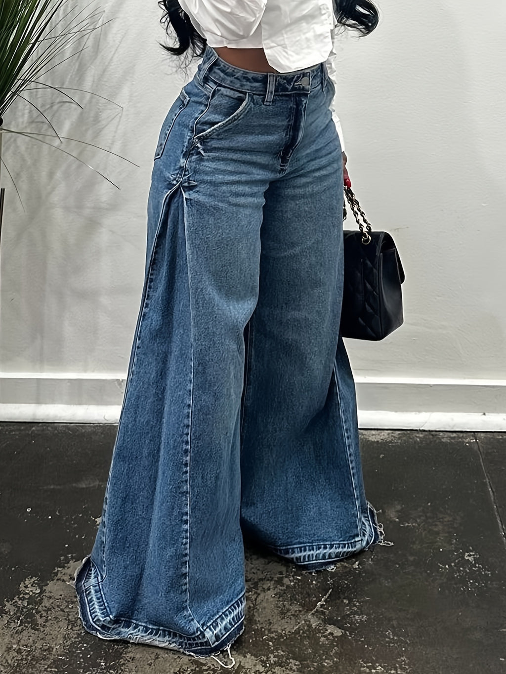 High-Waist Flare Leg Wide Denim Jeans