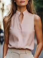 Women's breathable linen blend camisole in blush pink, front view