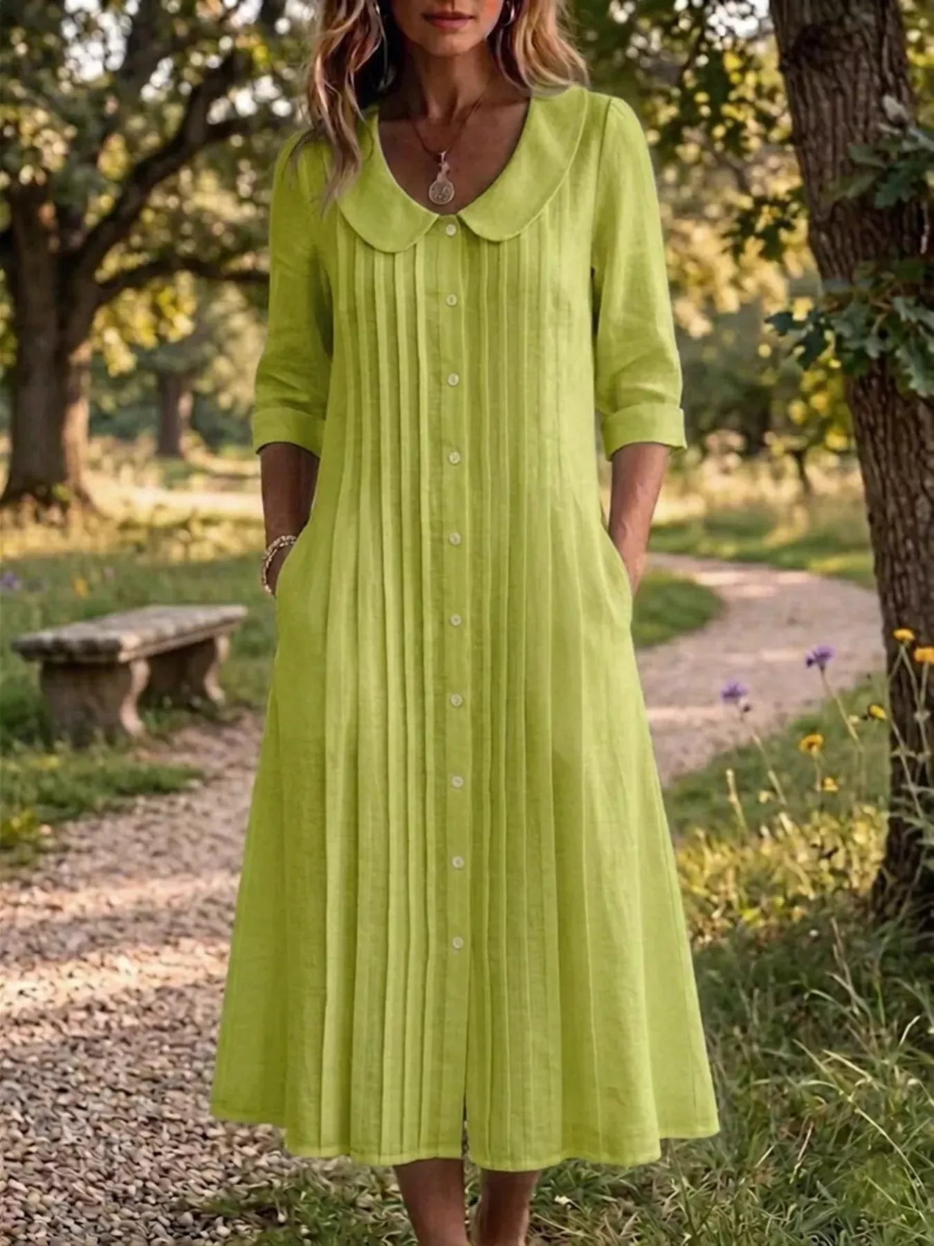Peter Pan Collar Plus Size Shirt Dress with Button-Down Front