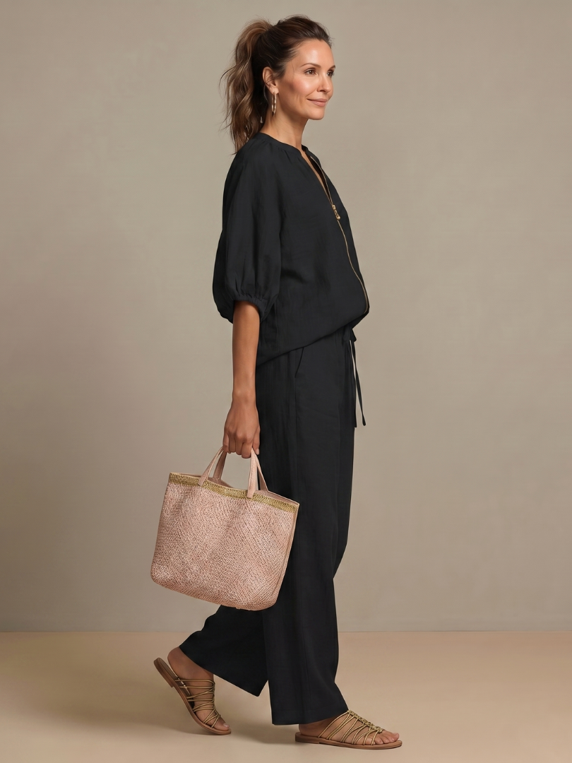Linen Blend Wide Leg Co-ord Set