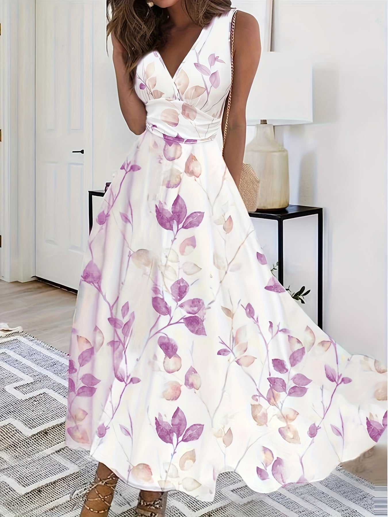 Short Sleeve Printed Floral Summer Midi Dress in Pink, front view