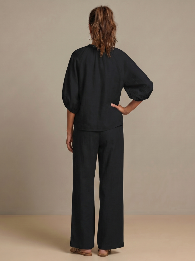 Linen Blend Wide Leg Co-ord Set