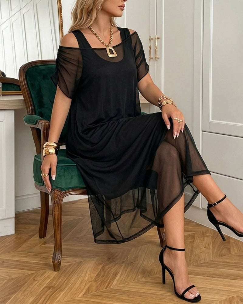 Mesh overdress two piece set, side view