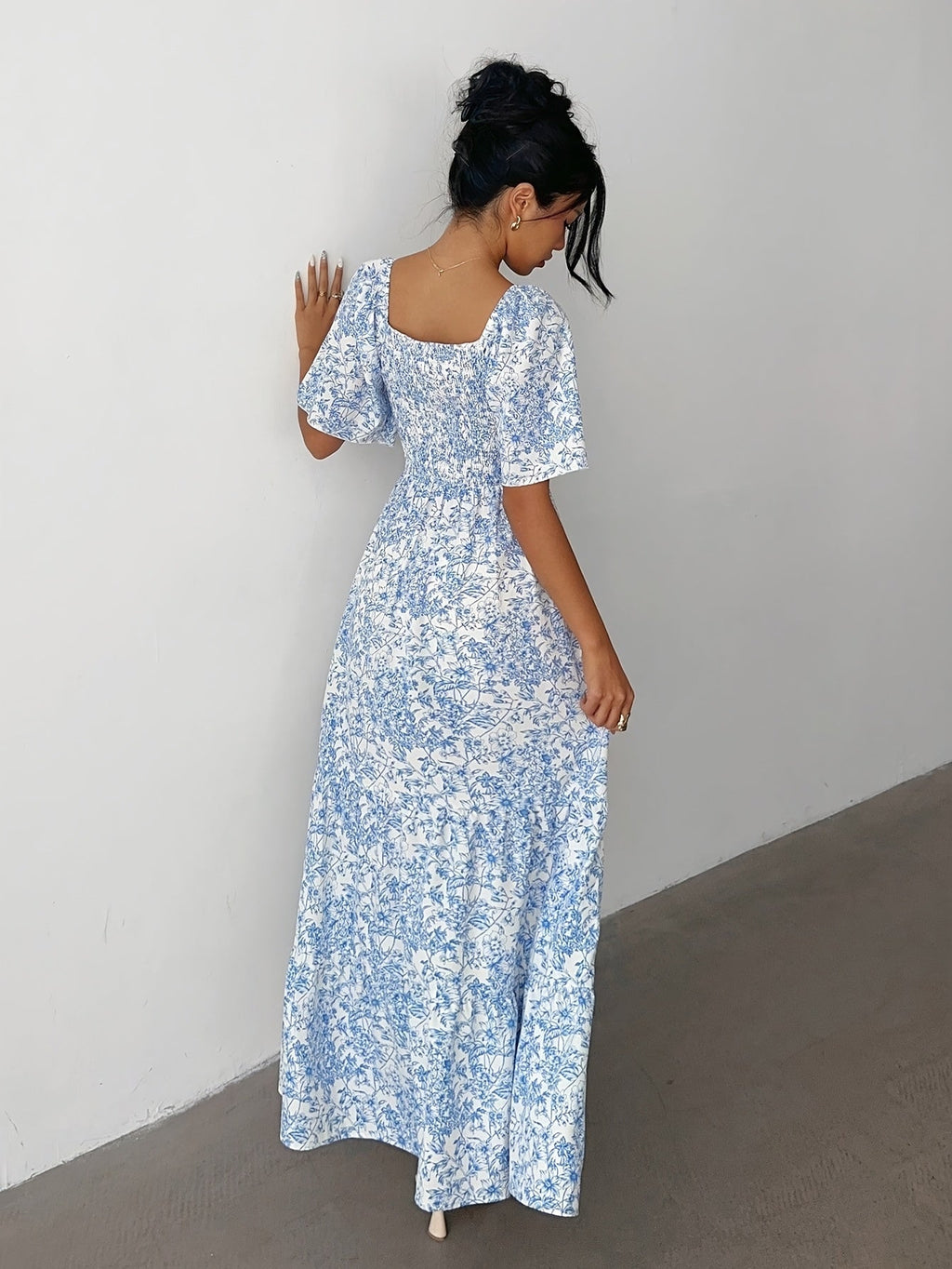 Light Blue Tiered Floral Maxi Dress | Alba Muse