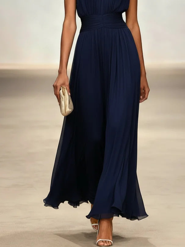 Sleeveless Ruched A-Line Maxi Dress – Wedding Guest