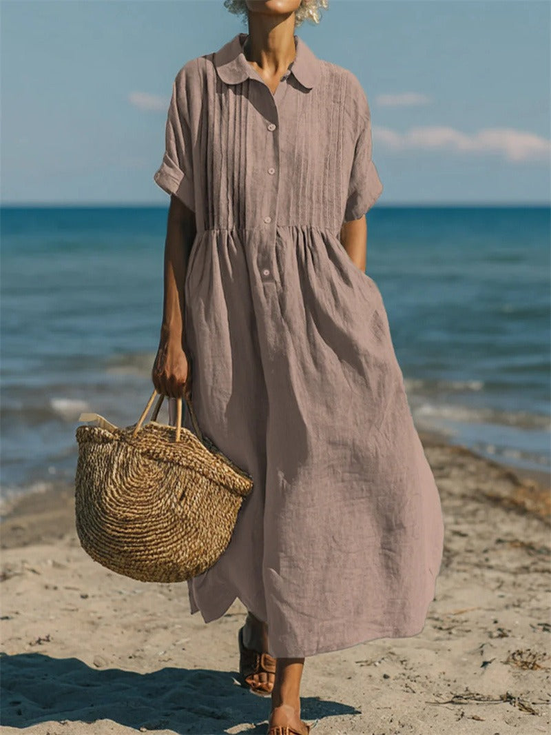 Midi shirt dress women's breathable cotton button-front | Alba Muse