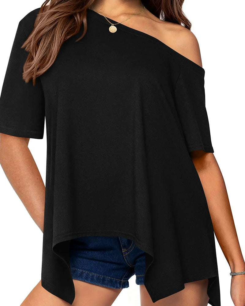 Women's Asymmetric Off-Shoulder Short-Sleeve Blouse