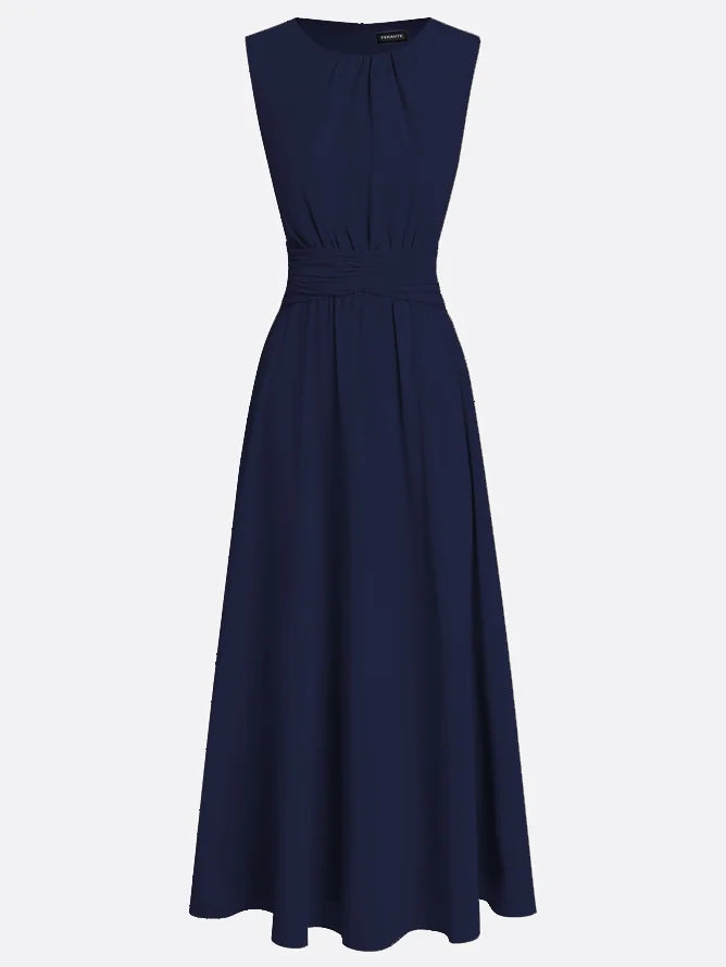 Sleeveless Ruched A-Line Maxi Dress – Wedding Guest