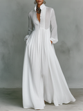 Women's Effortless Linen Maxi Dress with Stand Collar