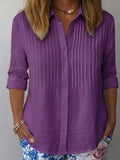 Casual pleated cotton-linen shirt in blue, relaxed feminine style | Alba Muse