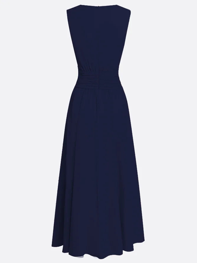 Sleeveless Ruched A-Line Maxi Dress – Wedding Guest
