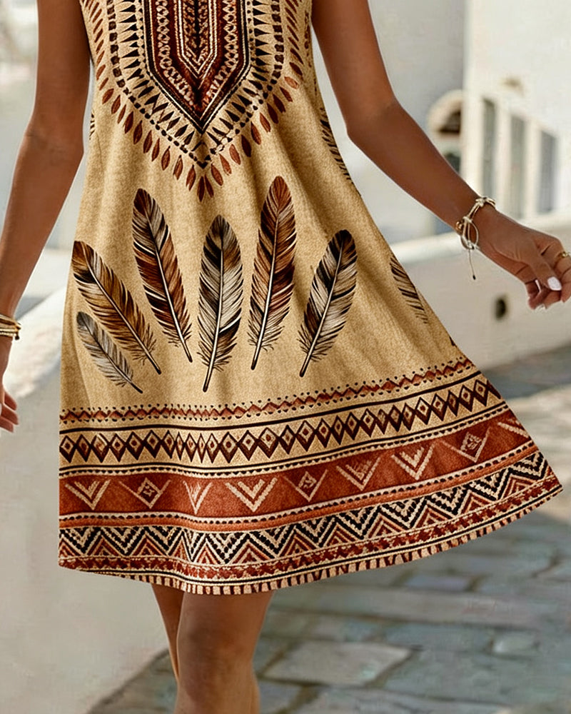 Ethnic print shift dress, back view