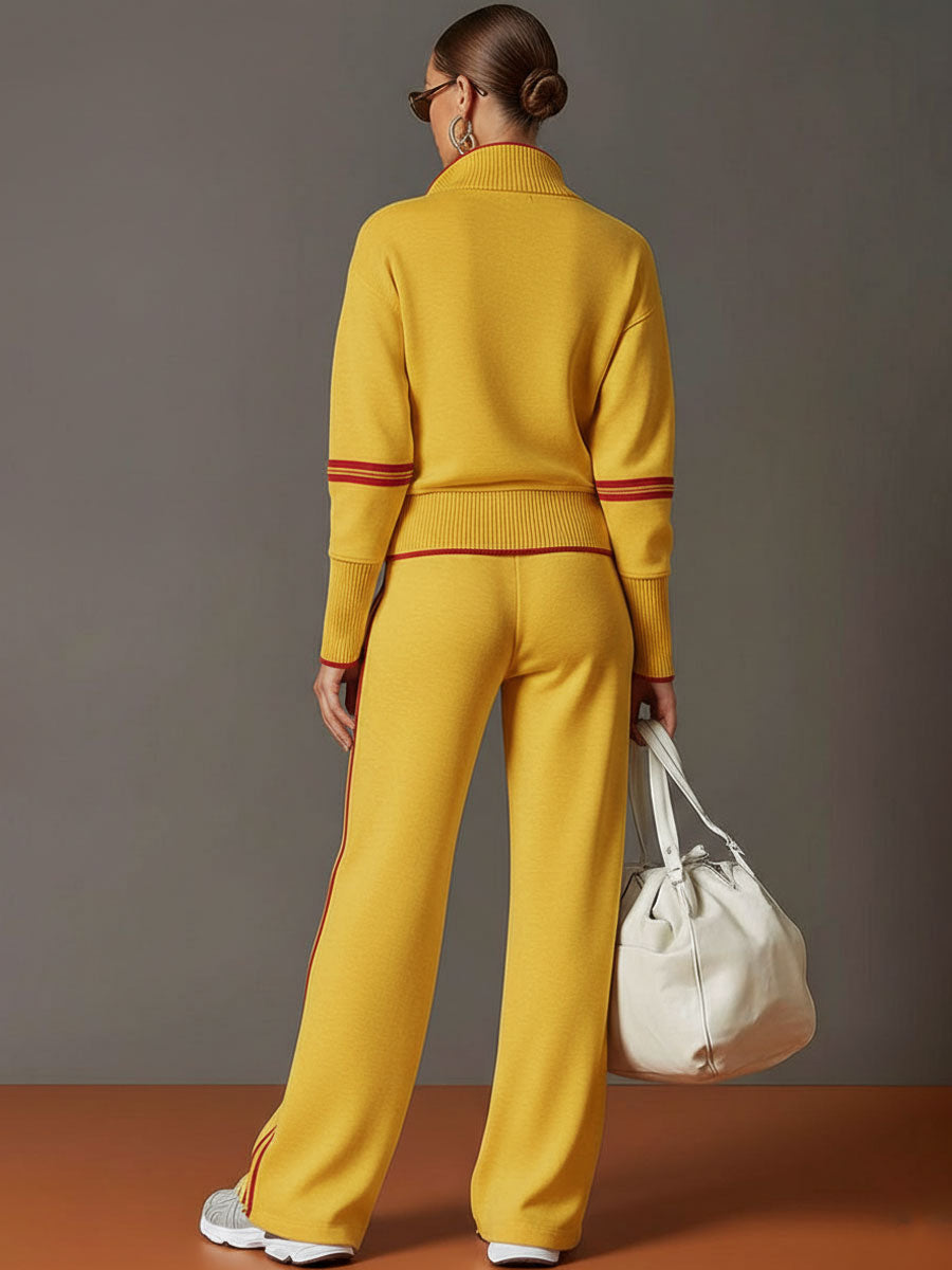 Half-Zip Tracksuit Co-Ord Set with Wide-Leg Trousers