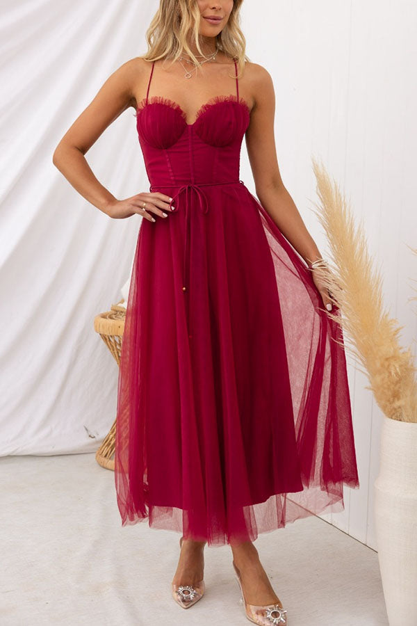 Corset Midi Dress with Tulle Skirt