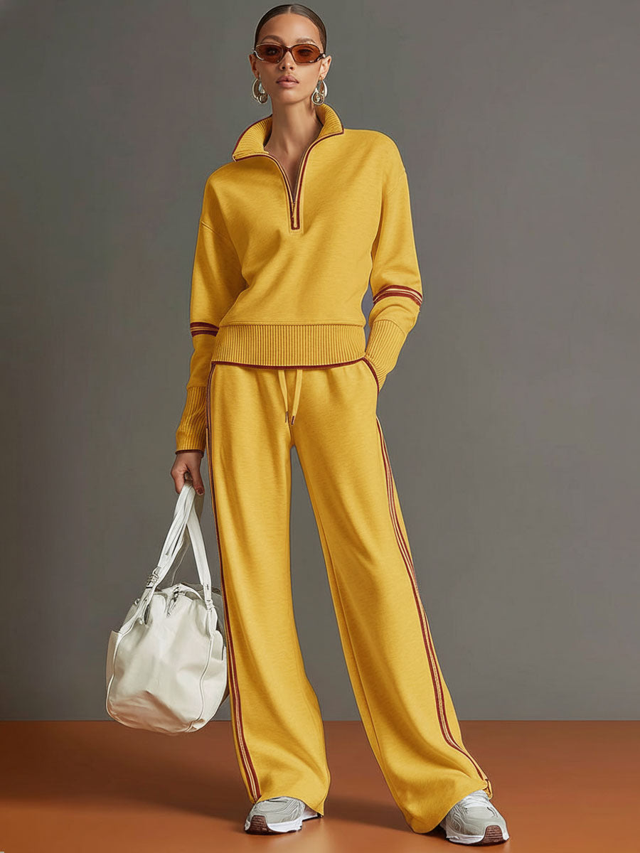 Half-Zip Tracksuit Co-Ord Set with Wide-Leg Trousers