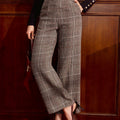 Coffee Brown tailored checked wide-leg Trousers, front view
