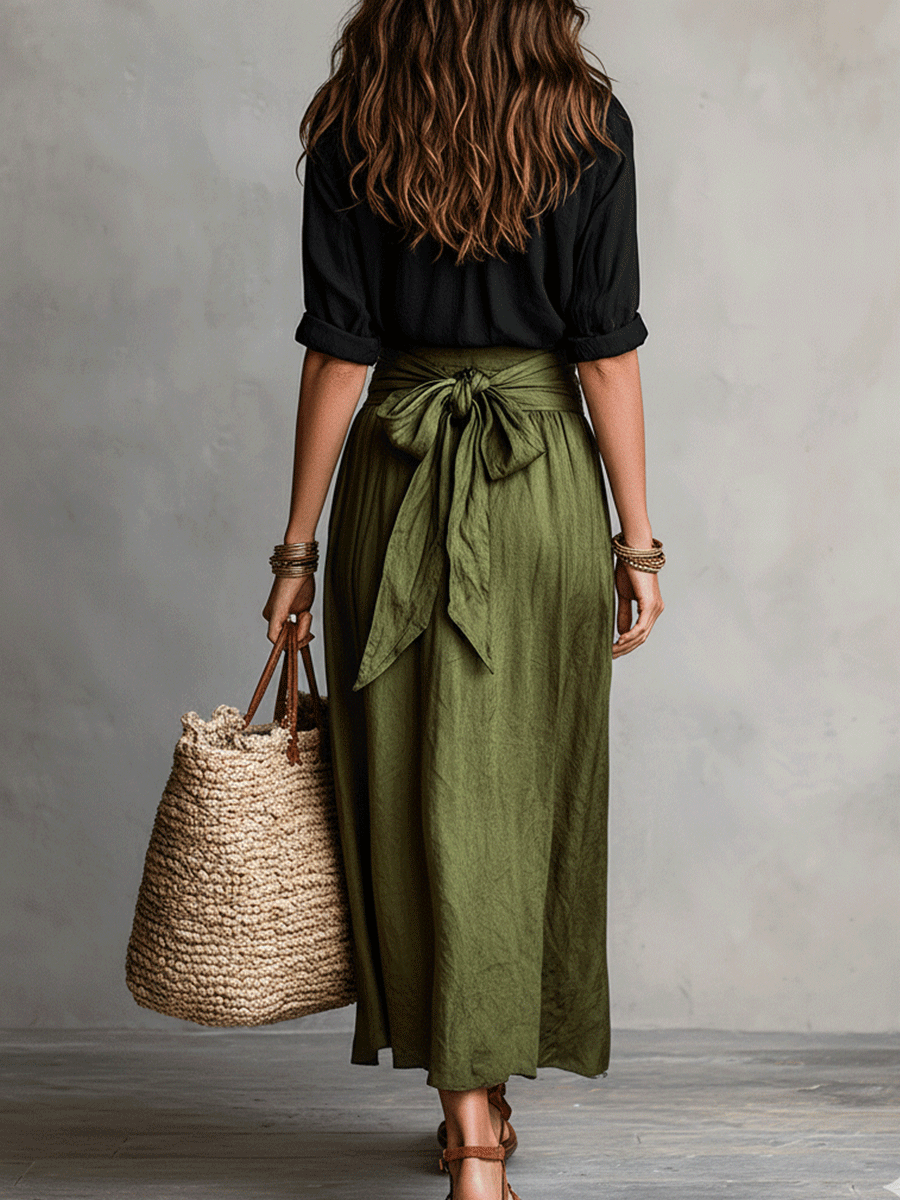 Boho skirt and top co-ord in black, detail view